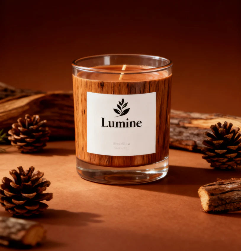 Amber Woods Soy Candle | Woody Scented Candle (Sandalwood & Cedar) | Lumine