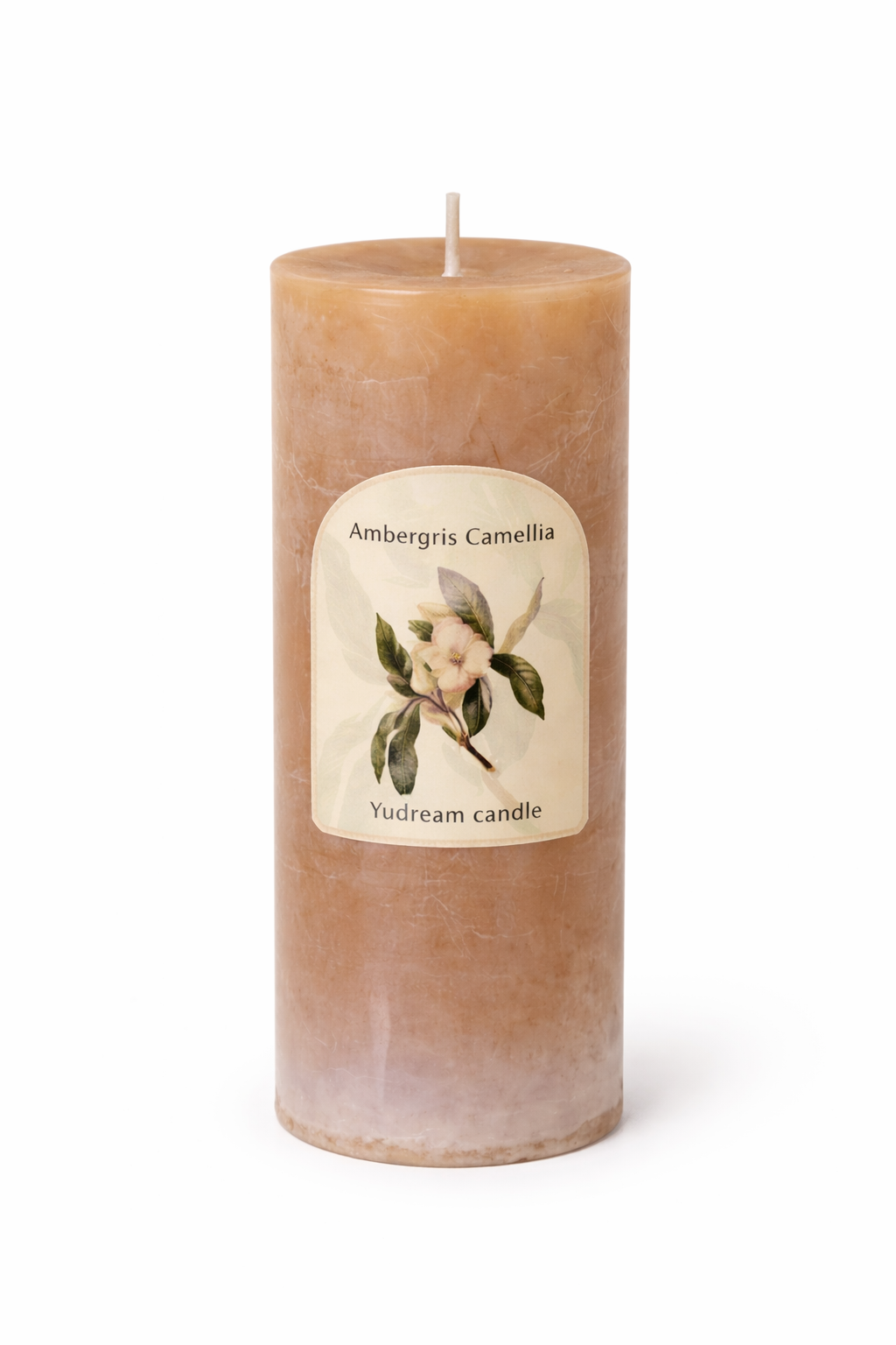 Front view of Lumine Ambergris & Camellia soy wax candle (500g) on a white background.