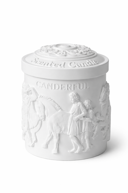 Front view of Lumine Juniper, Iris & Clary Sage soy wax candle jar on a white background.