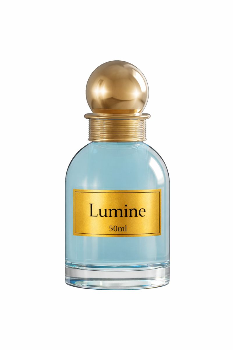 Lumine Saffron & Cedar 50ml perfume bottle on a pure white background.